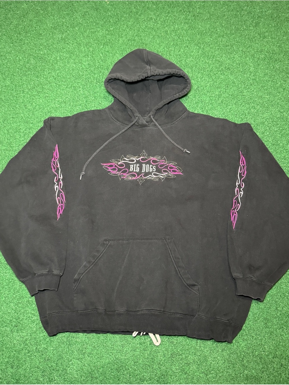 Vintage 90s Y2K JNCO Style Big Dogs Hoodie, Flame Sleeve Sweatshirt Skater (XL)